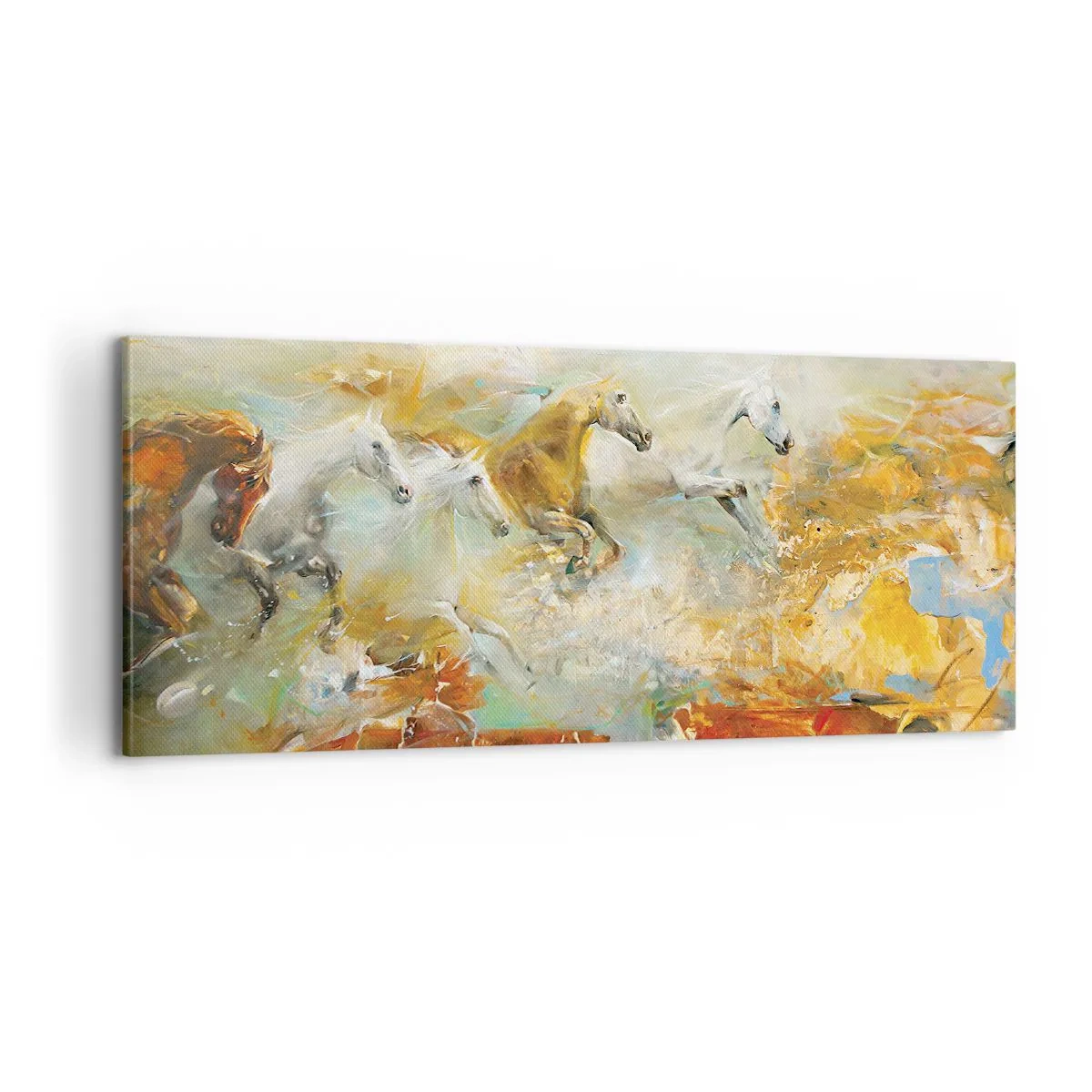 Bild auf Leinwand - Leinwandbild - Im Galopp durch das Licht - 100x40 cm
