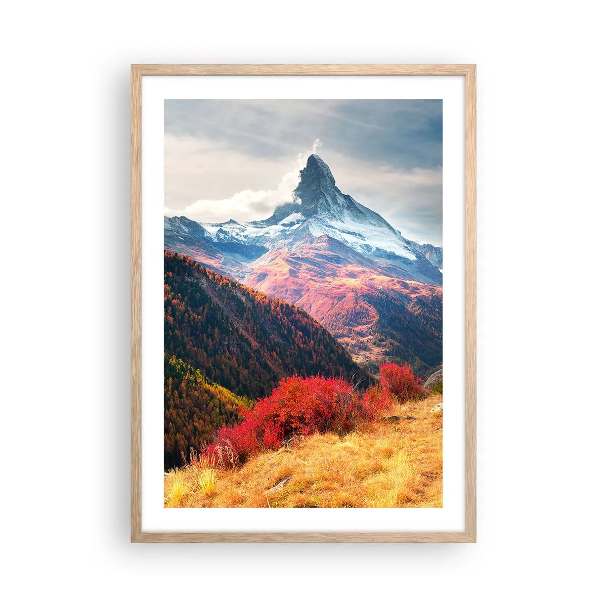 Poster in einem Rahmen aus heller Eiche - Alpenherbst - 50x70 cm