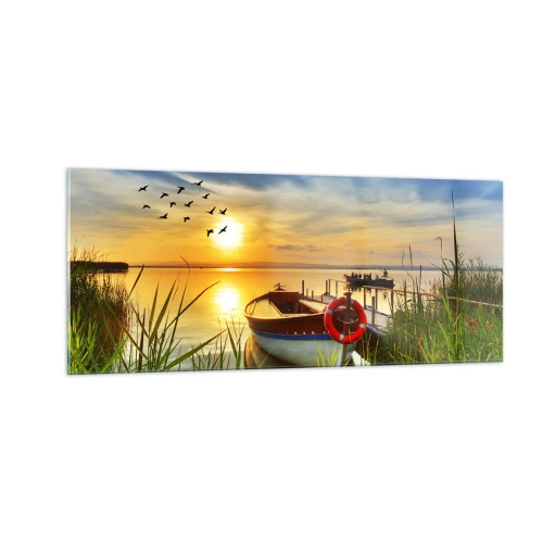 Glasbild - Bild auf glas - Die Kormorane fliegen schon weg - 100x40 cm