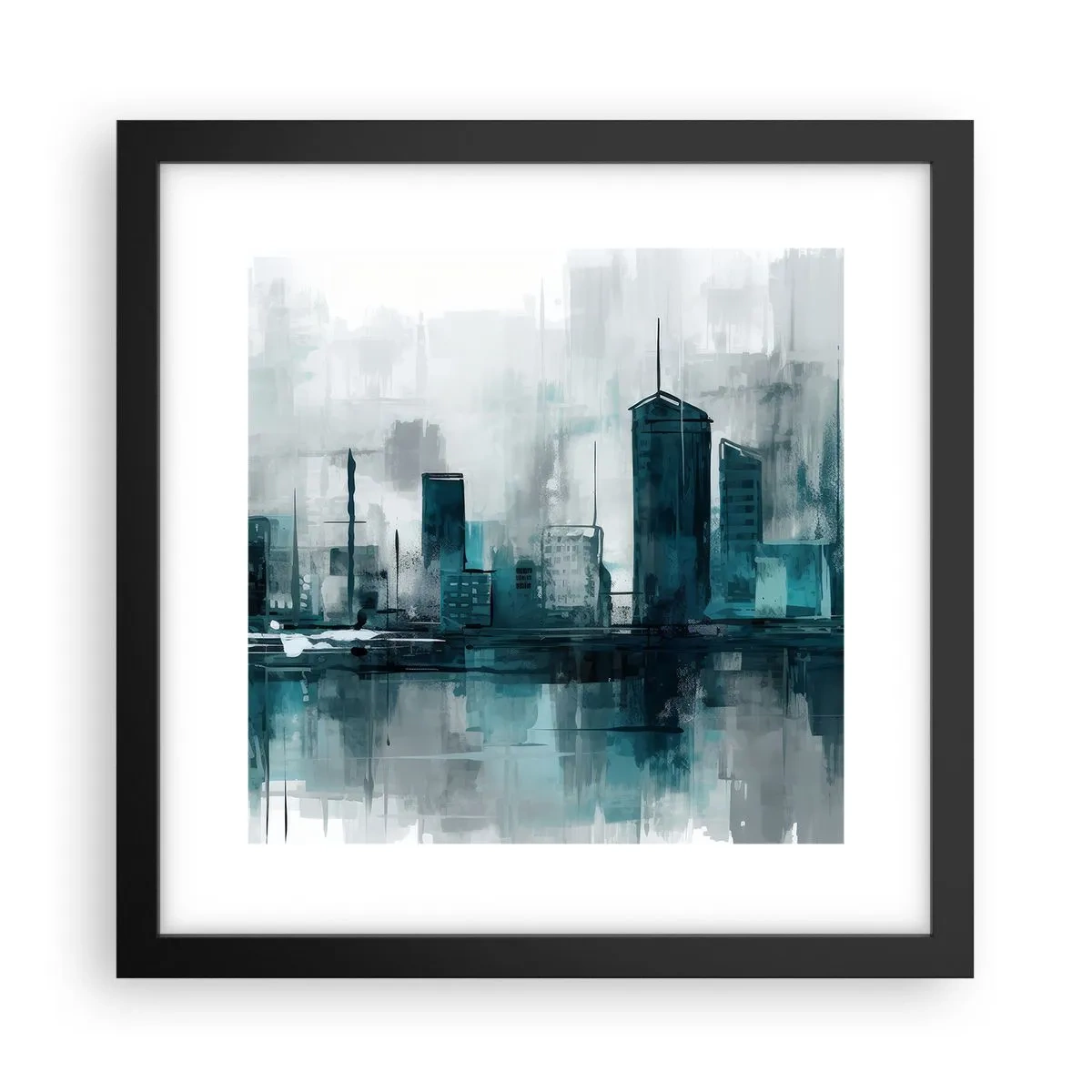 Poster in einem schwarzem Rahmen - Eine Stadt in der Farbe des Regens - 30x30 cm