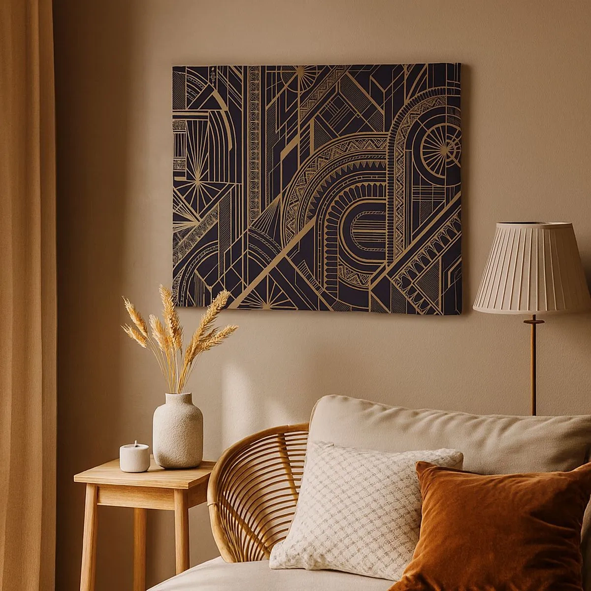 Bild auf Leinwand - Leinwandbild - Goldene geometrische Muster auf schwarzem Hintergrund im Art-Deco-Stil - 70x50cm - Konzepte, Ideen, Pläne - Moderne Wanddekoration für Wohnzimmer und Schlafzimmer ARTTOR