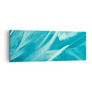 Bild auf Leinwand - Leinwandbild - Zarte türkisfarbene Federn in Nahaufnahme - 140x50cm - In Pulver ertrinken - Moderne Wanddekoration für Wohnzimmer und Schlafzimmer ARTTOR