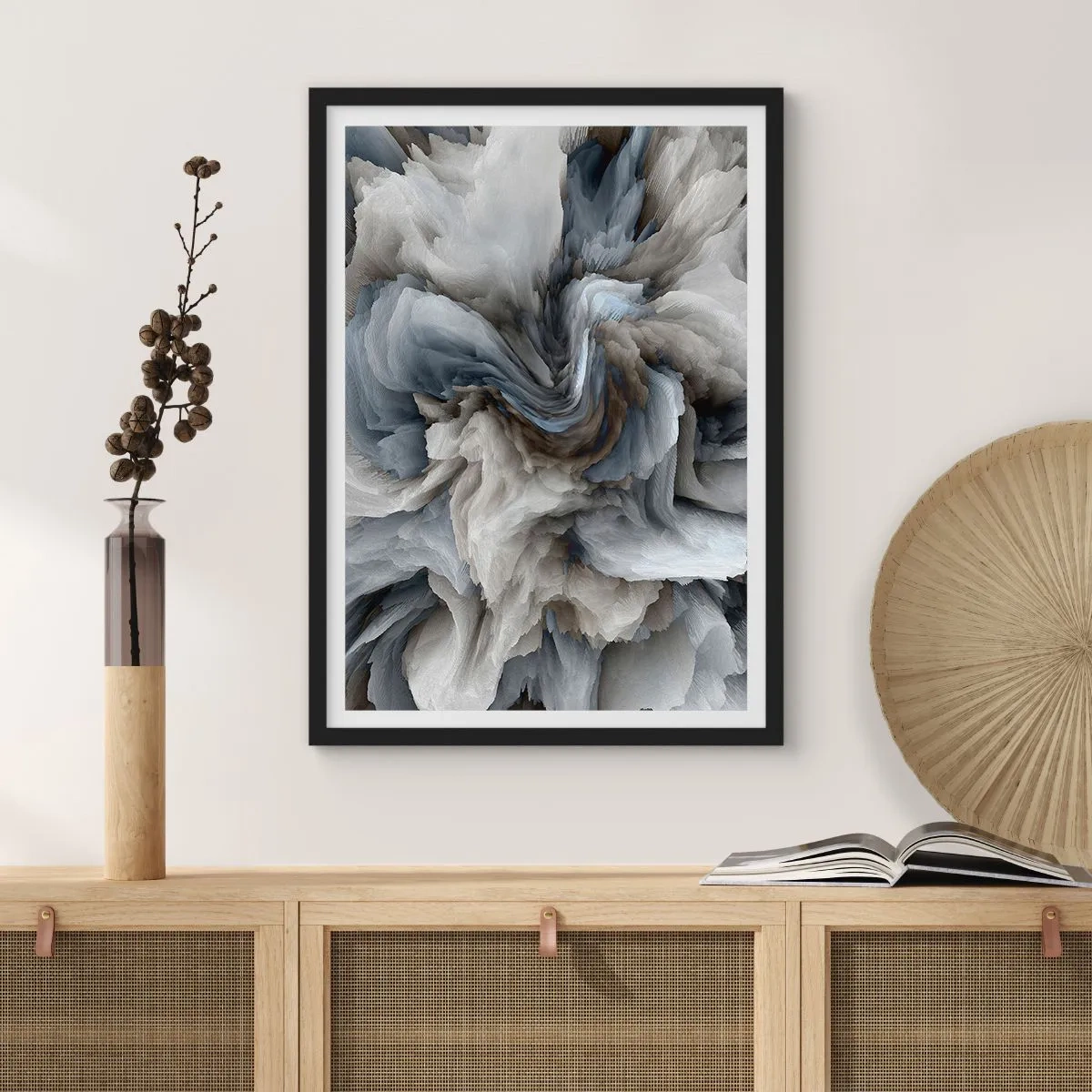 Poster in einem schwarzem Rahmen - Stein und Blume - 70x100 cm