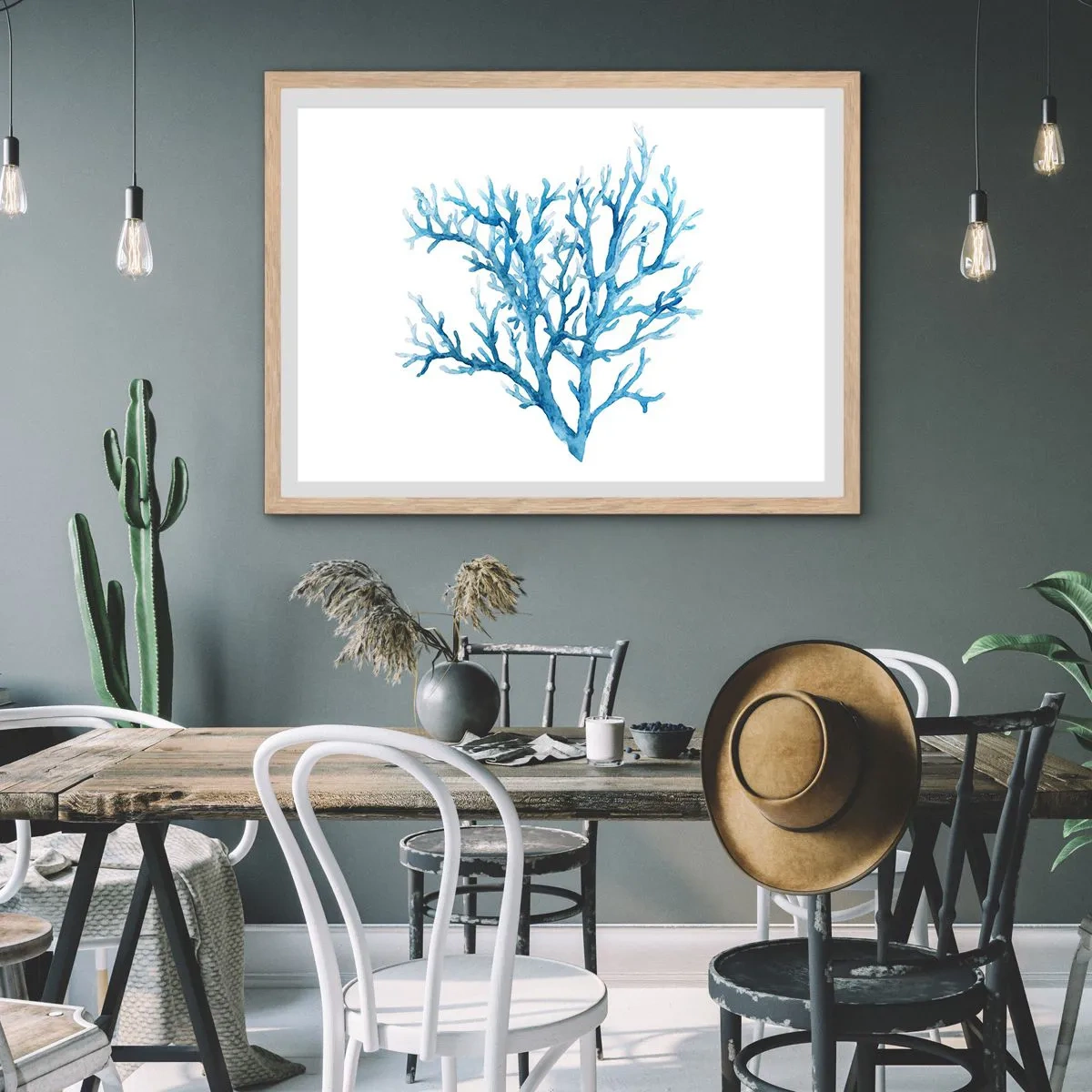 Poster in einem Rahmen aus heller Eiche - Nautisches Filigran - 91x61 cm