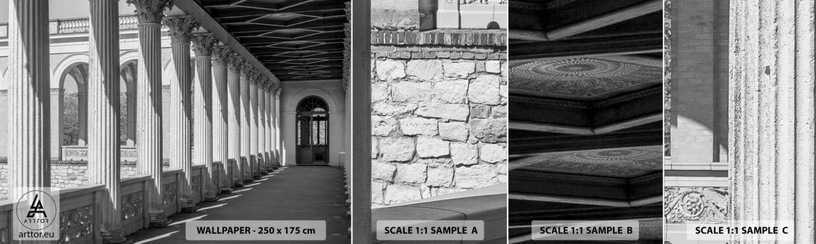 Fototapetenmuster Standard Eco - Sonnige Arkade - Säulen, Die Architektur, Klassisch - 100x30 cm