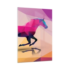 Glasbild - Bild auf glas - Geometrisches Pferd in farbenfroher Abstraktion - 50x70cm - Kubismus lebt noch - Moderne Wanddekoration für Wohnzimmer und Schlafzimmer ARTTOR