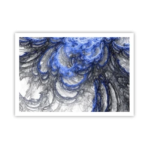 Poster - Abstrakte Wellen in Blau- und Grautönen - 100x70cm - Die Geburt einer Welle - Moderne Wanddekoration für Wohnzimmer und Schlafzimmer ARTTOR