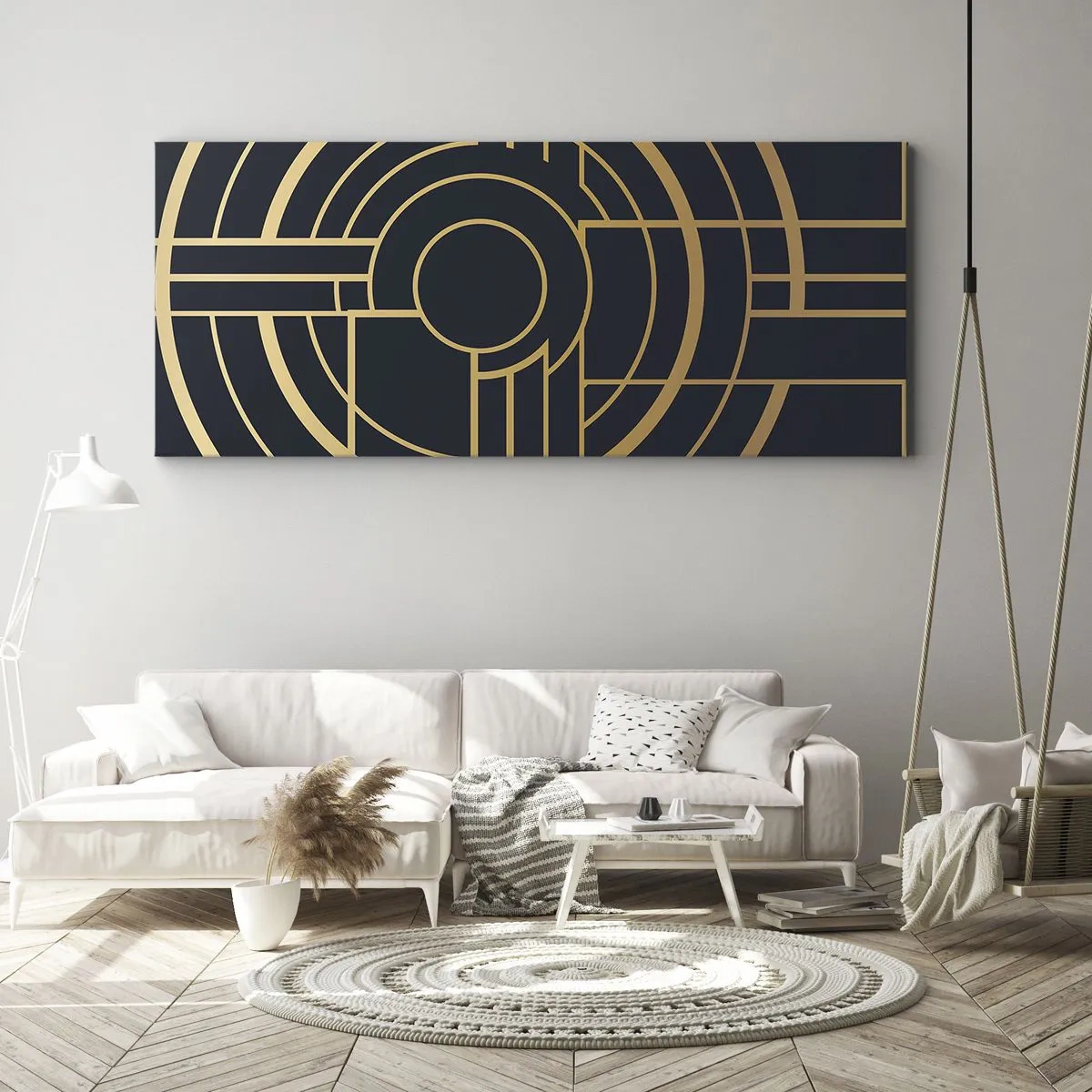 Bild auf Leinwand - Leinwandbild - Geometrisches Muster mit goldenen Linien - 160x50cm - Wendungen der Dinge - Moderne Wanddekoration für Wohnzimmer und Schlafzimmer ARTTOR