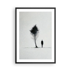 Poster in einem schwarzem Rahmen - Eine minimalistische Silhouette und ein einsamer Baum - 50x70cm - Wir wandern alle - Moderne Wanddekoration für Wohnzimmer und Schlafzimmer ARTTOR