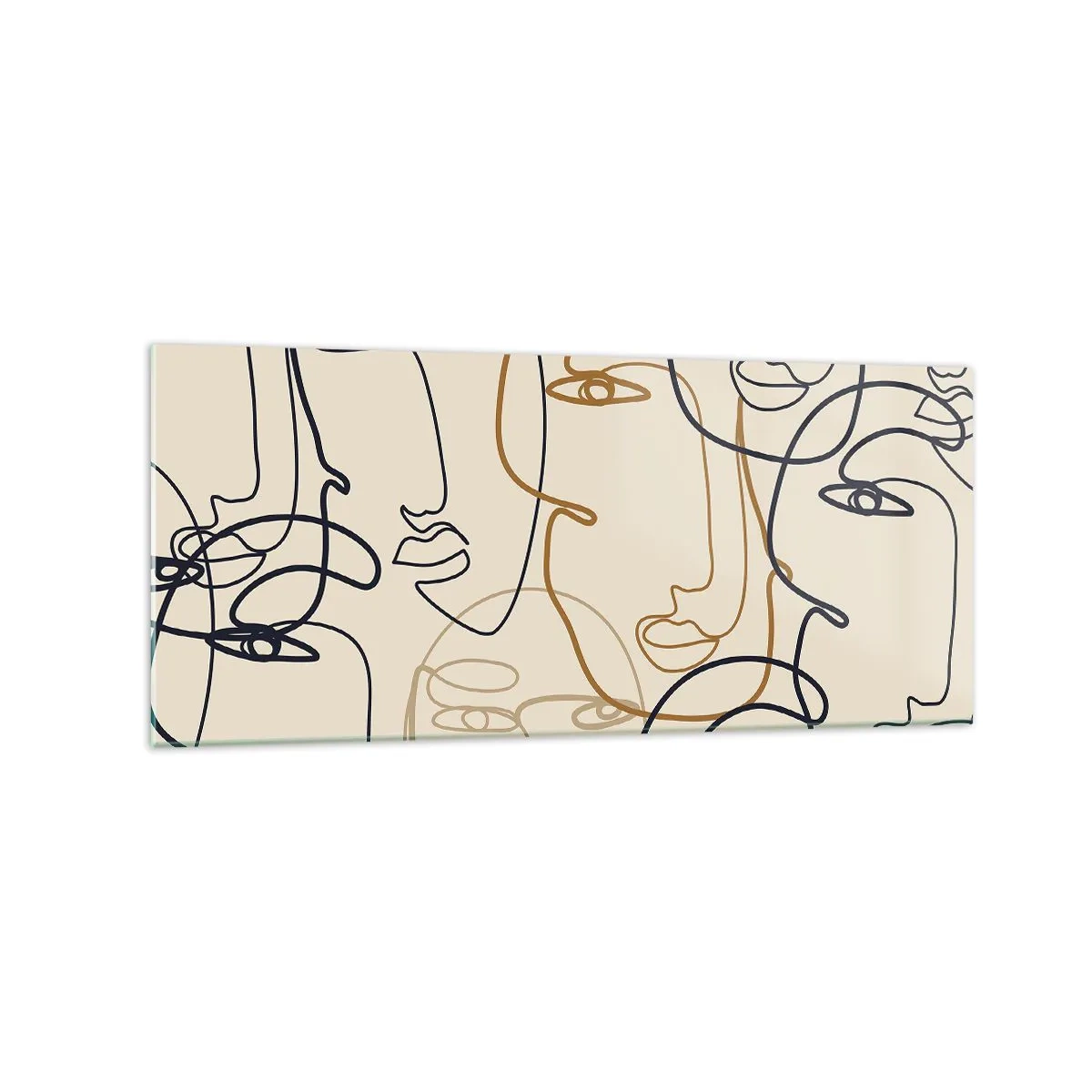 Glasbild - Bild auf glas - Minimalistische Strichzeichnungen von Gesichtern auf hellem Hintergrund - 120x50cm - Das Porträt wird multipliziert - Moderne Wanddekoration für Wohnzimmer und Schlafzimmer ARTTOR