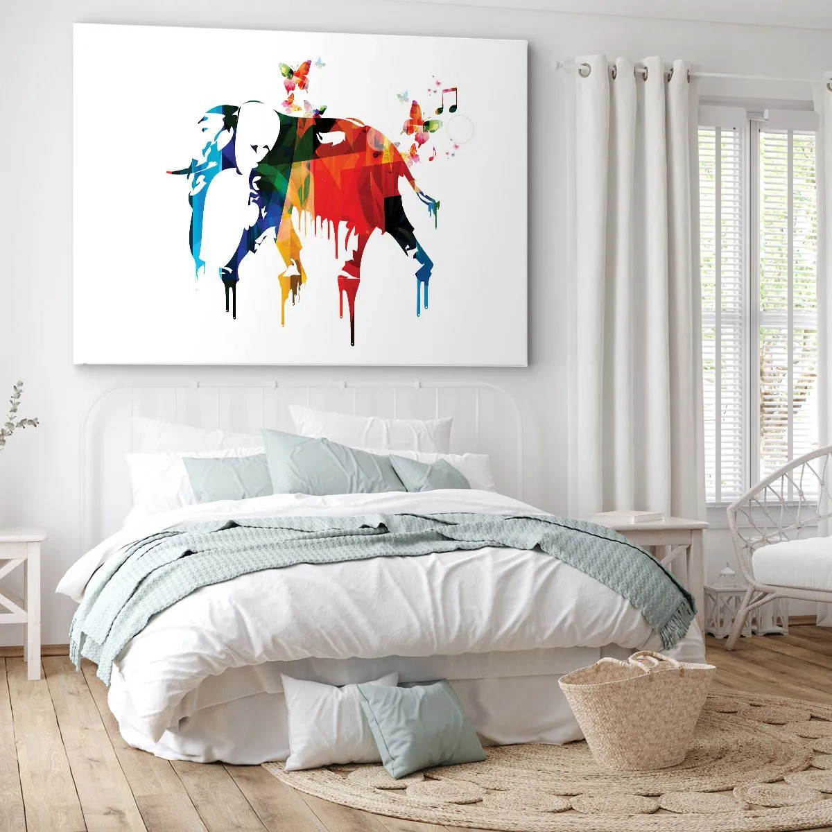Bild auf Leinwand - Leinwandbild - Bunter Elefant mit Schmetterlingen im modernen geometrischen Stil - 100x70cm - Jeder kann tanzen - Moderne Wanddekoration für Wohnzimmer und Schlafzimmer ARTTOR