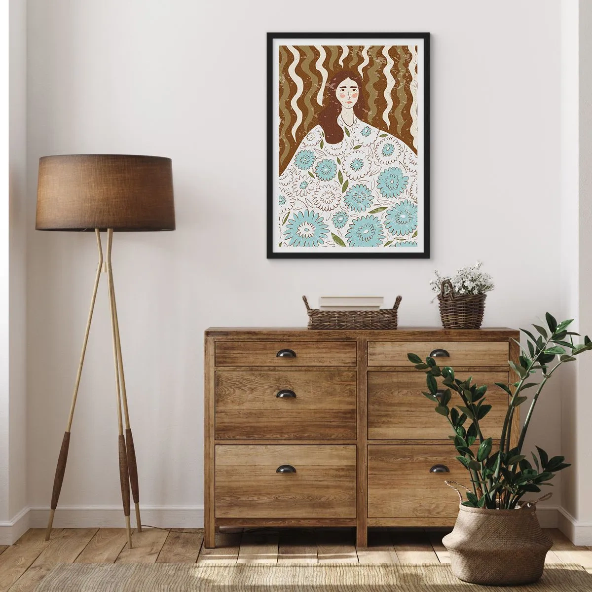 Poster in einem schwarzem Rahmen - Porträt im floralen Gewand - 40x50 cm