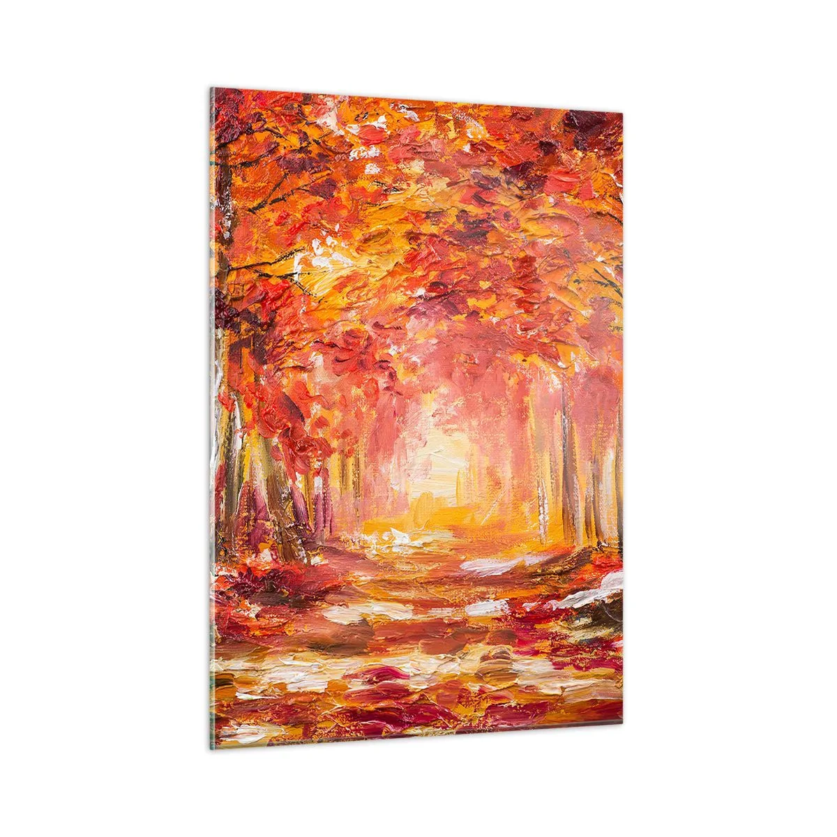 Glasbild - Bild auf glas - Herbstlandschaft mit Bäumen in warmen Farben - 50x70cm - Kupferwald - Moderne Wanddekoration für Wohnzimmer und Schlafzimmer ARTTOR