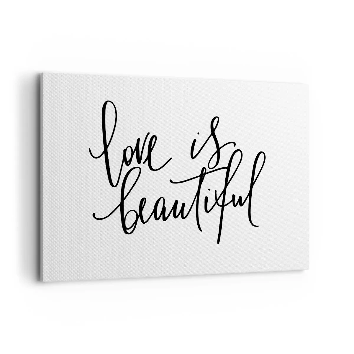 Bild auf Leinwand - Leinwandbild - Schwarze Aufschrift „Liebe ist schön“ auf weißem Hintergrund - 120x80cm - Lies und wiederhol - Moderne Wanddekoration für Wohnzimmer und Schlafzimmer ARTTOR