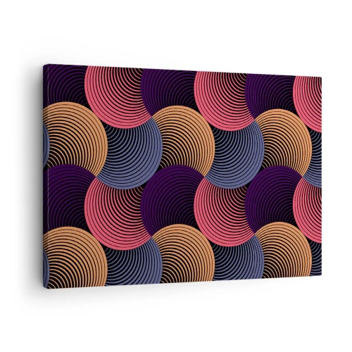 Bild auf Leinwand - Leinwandbild - Geometrische Kreise in Rosa-, Lila- und Goldtönen - 70x50cm - Im kreisenden Rhythmus - Moderne Wanddekoration für Wohnzimmer und Schlafzimmer ARTTOR
