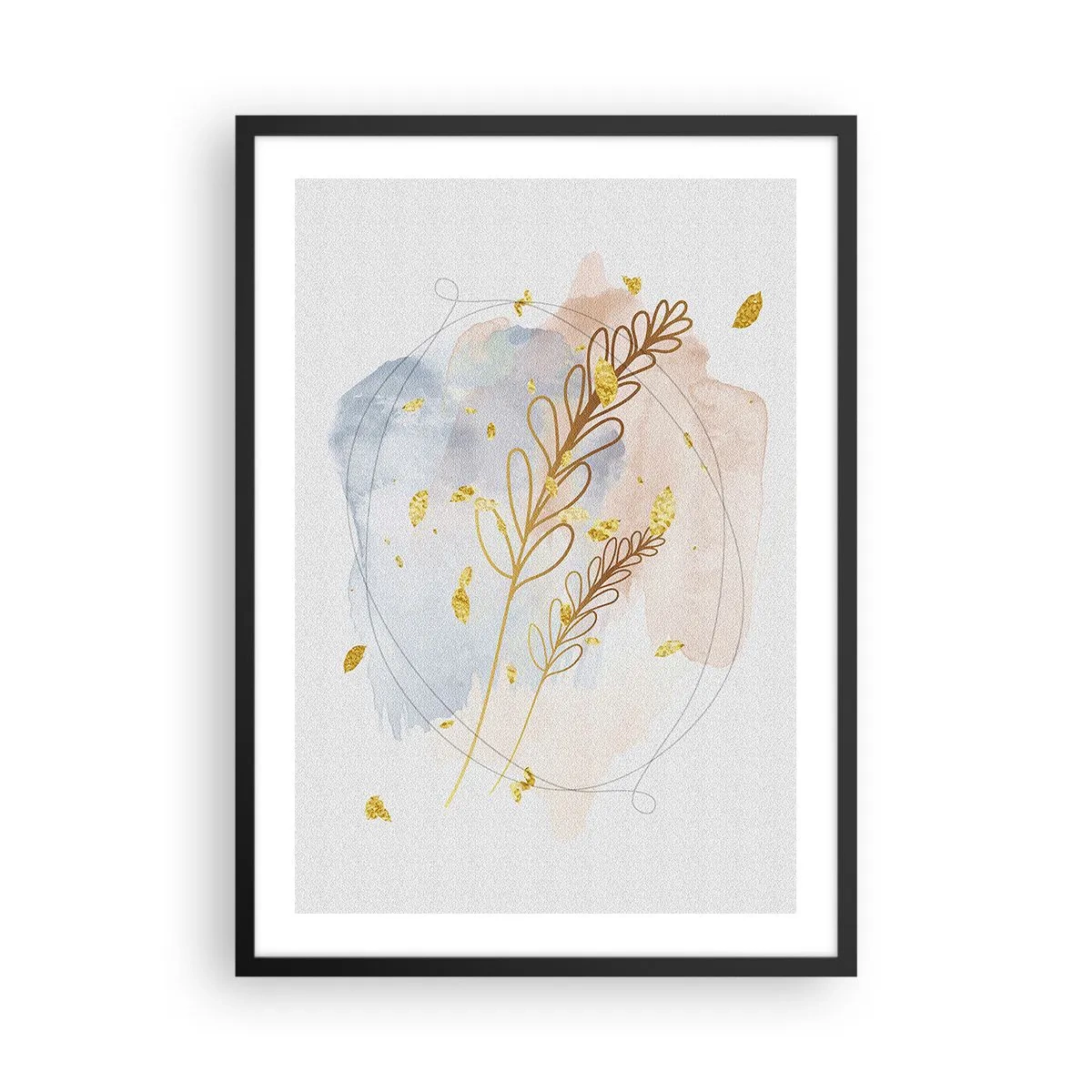 Poster in einem schwarzem Rahmen - Eine zarte botanische Komposition mit goldenen Details - 50x70cm - Goldenr Hauch - Moderne Wanddekoration für Wohnzimmer und Schlafzimmer ARTTOR