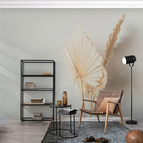 Fototapete Standard Eco - Getrocknete Palmblätter auf hellem Hintergrund im Boho-Stil - 100x70cm - Wenn Sie Erleichterung brauchen - Moderne Wanddekoration für Wohnzimmer und Schlafzimmer ARTTOR