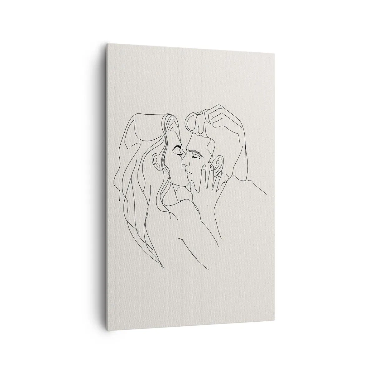 Bild auf Leinwand - Leinwandbild - Eine minimalistische Illustration eines Paares in einer liebevollen Umarmung - 80x120cm - Verstrickt im Gefühl - Moderne Wanddekoration für Wohnzimmer und Schlafzimmer ARTTOR