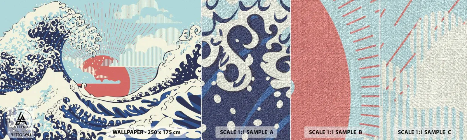 Fototapeten Muster Premium Canvas - Von japanischer Inspiration - Abstraktion, Meereswelle, Meer - 100x30 cm