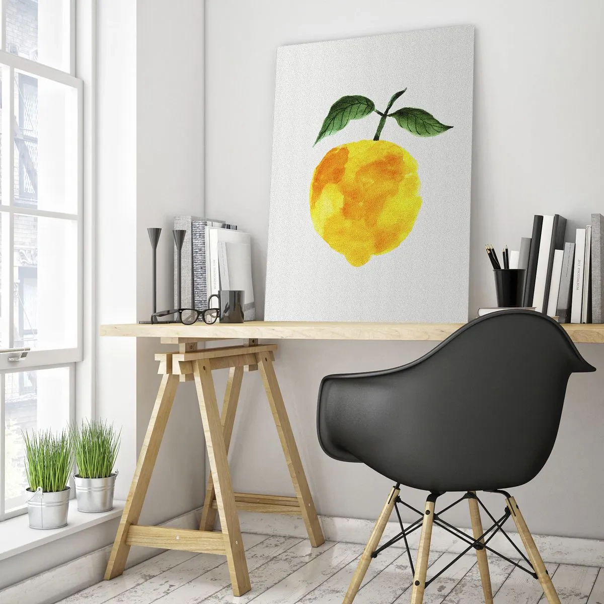 Glasbild - Bild auf glas - Aquarell Zitrone mit grünen Blättern - 50x70cm - So schmeckt man die Sonne - Moderne Wanddekoration für Wohnzimmer und Schlafzimmer ARTTOR