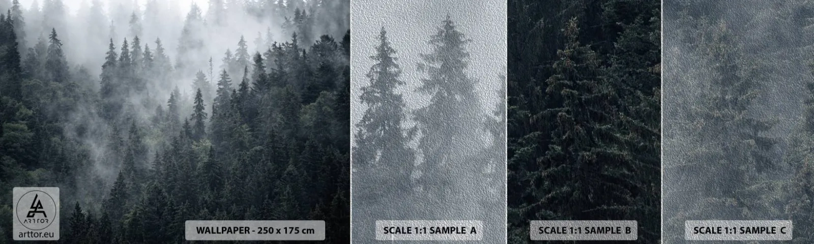 Fototapeten Muster Premium Sand - Walddämmerung - Landschaft, Wald, Natur - 100x30 cm