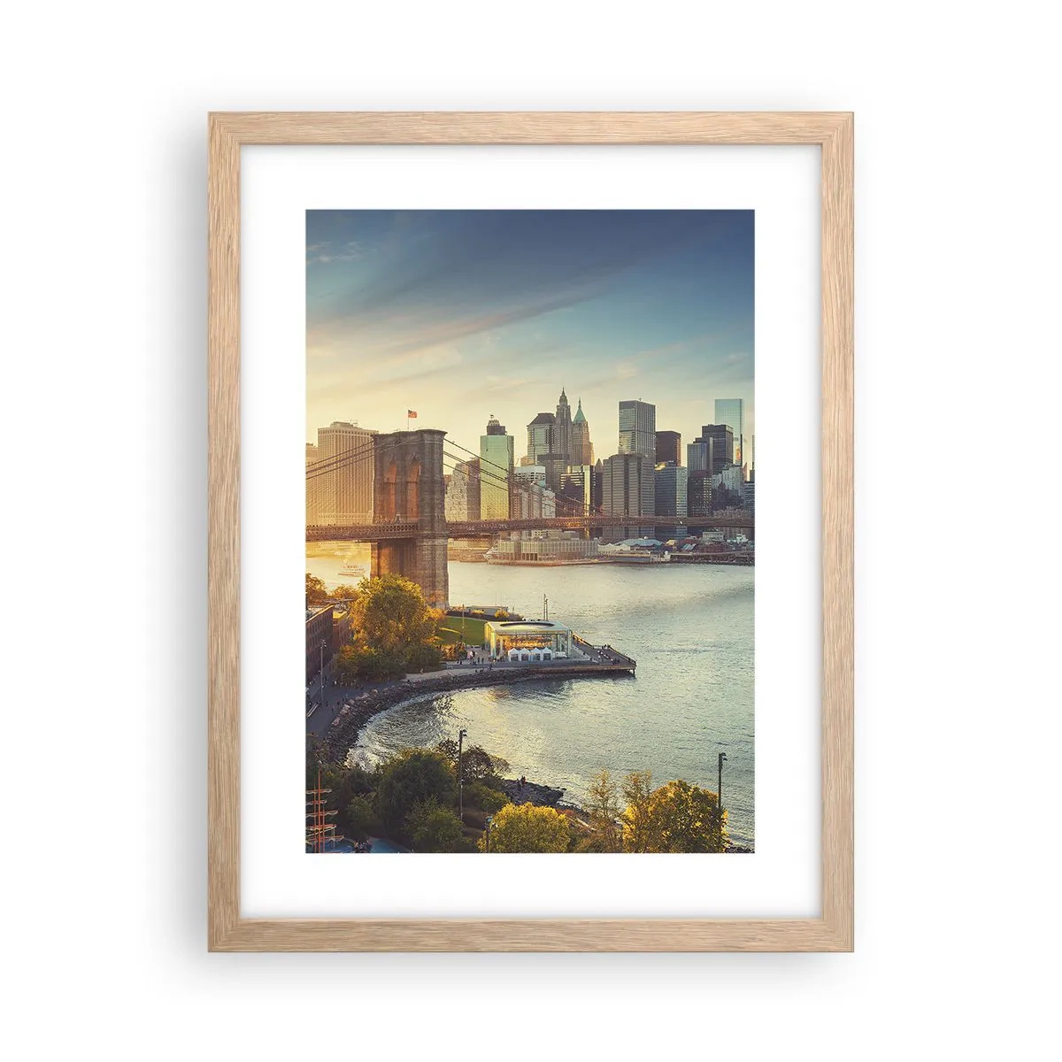 Poster in einem Rahmen aus heller Eiche - Morgendämmerung der Großstadt - 30x40 cm