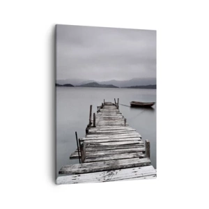 Bild auf Leinwand - Leinwandbild - Eine Holzbrücke, die zur ruhigen Oberfläche des Sees führt - 50x70cm - Du kannst morgen gehen - Moderne Wanddekoration für Wohnzimmer und Schlafzimmer ARTTOR