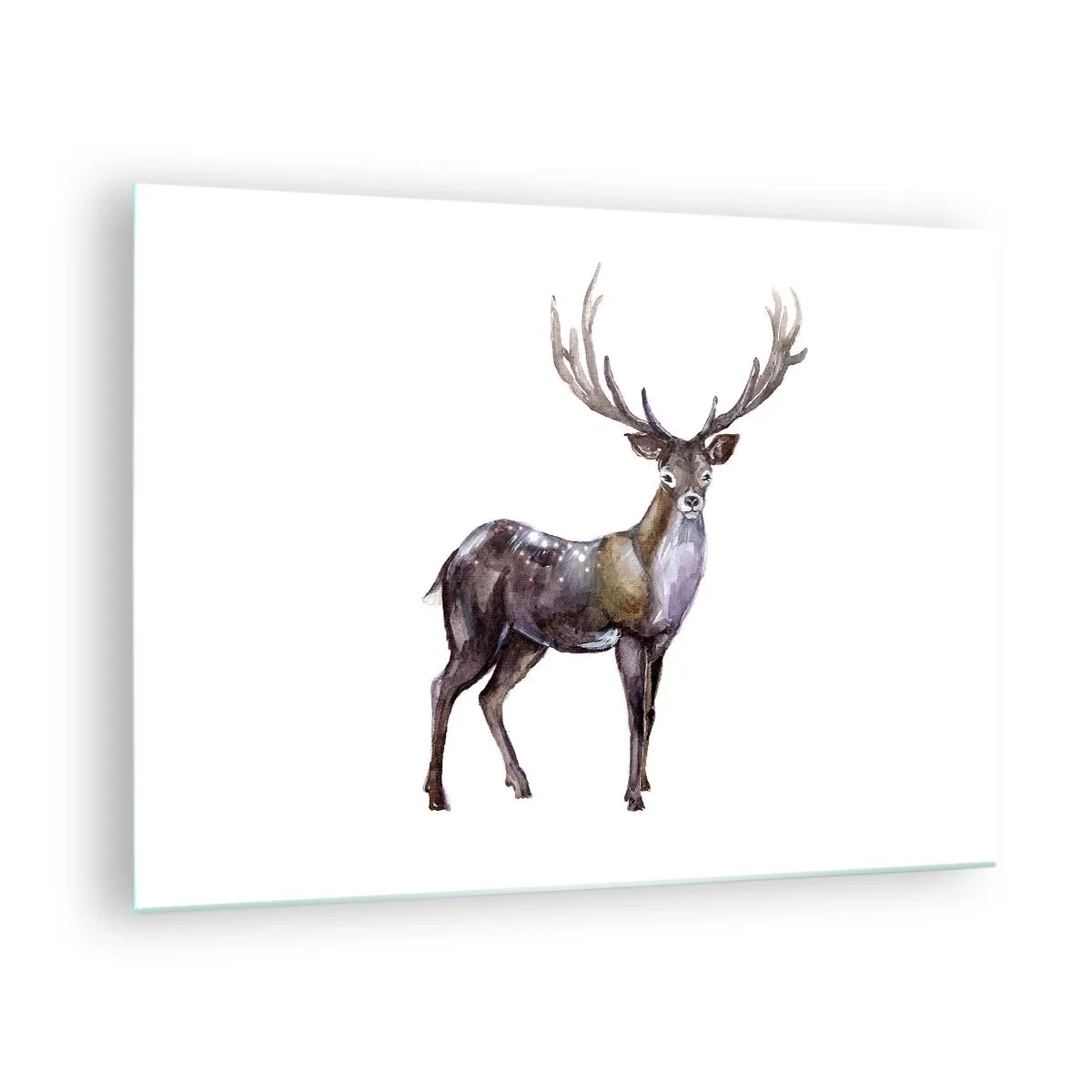 Glasbild - Bild auf glas - Eleganter Aquarellhirsch - 70x50cm - König des nördlichen Waldes - Moderne Wanddekoration für Wohnzimmer und Schlafzimmer ARTTOR