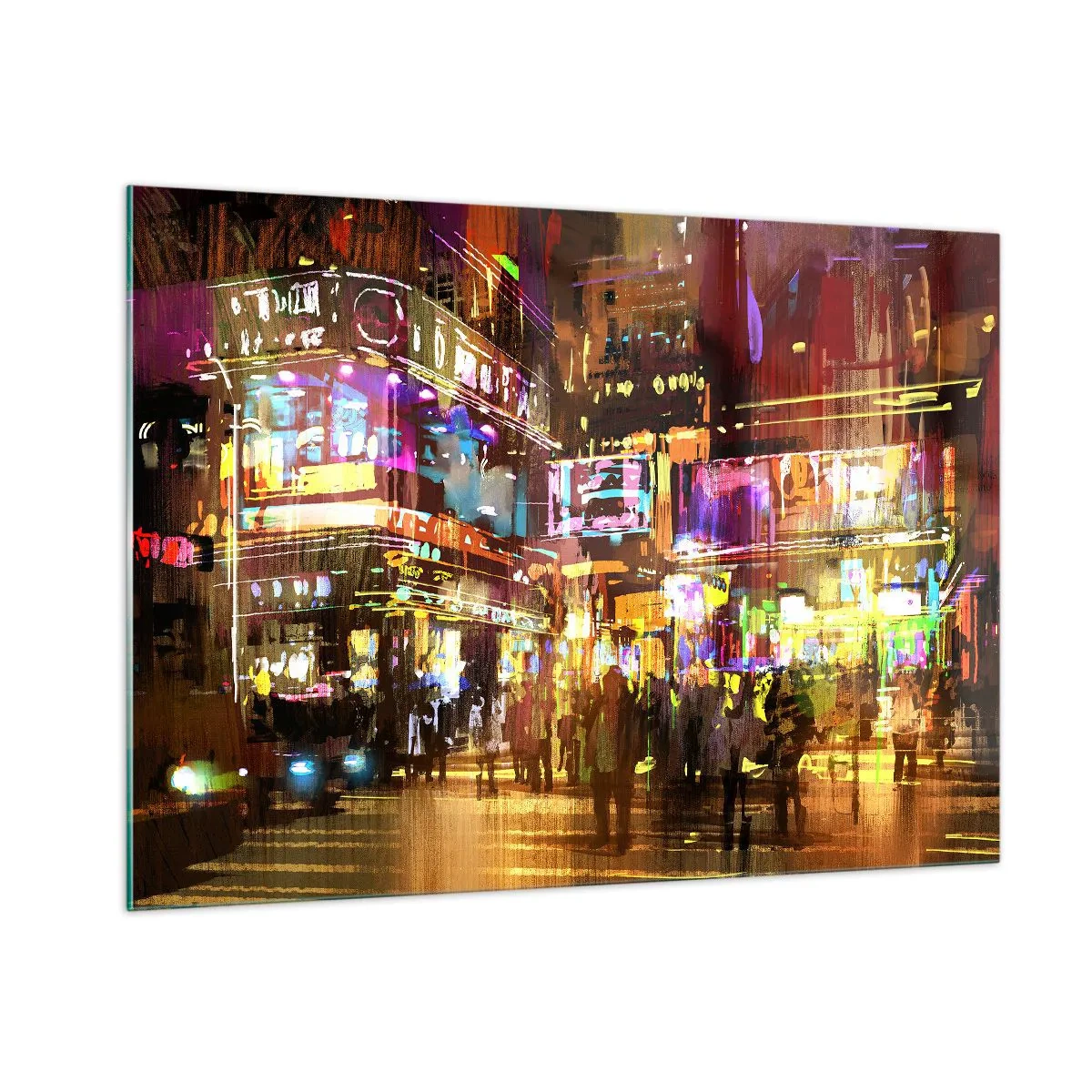 Glasbild - Bild auf glas - Eine pulsierende Stadt im Neonlicht - 100x70cm - In einem Lichtermeer - Moderne Wanddekoration für Wohnzimmer und Schlafzimmer ARTTOR