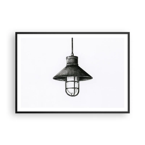 Poster in einem schwarzem Rahmen - Zeichnung einer Retro-Hängelampe auf weißem Hintergrund - 100x70cm - Wie vor Jahren… - Moderne Wanddekoration für Wohnzimmer und Schlafzimmer ARTTOR