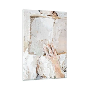 Glasbild - Bild auf glas - Ein impressionistisches Gemälde einer Hand, die ein offenes Buch hält. - 70x100cm - In einer anderen Welt - Moderne Wanddekoration für Wohnzimmer und Schlafzimmer ARTTOR