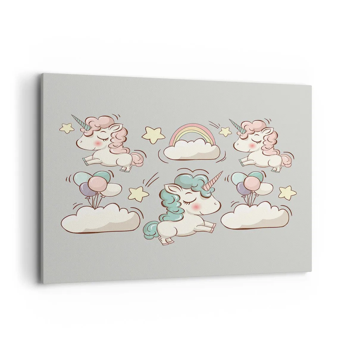 Bild auf Leinwand - Leinwandbild - Niedliche Einhörner auf pastellfarbenem Hintergrund - 120x80cm - Sicherlich gibt es... - Moderne Wanddekoration für Wohnzimmer und Schlafzimmer ARTTOR