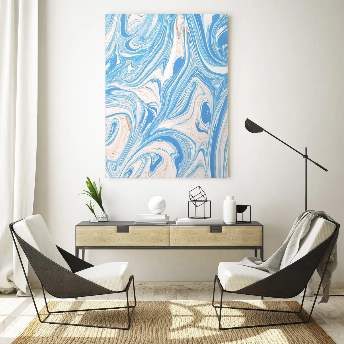 Glasbild - Bild auf glas - Abstrakte Wirbel im blauen und weißen Marmorstil - 80x120cm - Sumpf in Türkis - Moderne Wanddekoration für Wohnzimmer und Schlafzimmer ARTTOR