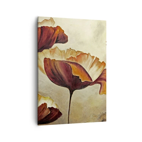 Bild auf Leinwand - Leinwandbild - Dezente Blumen in Rot- und Goldtönen auf hellem Untergrund - 50x70cm - Weideland - Moderne Wanddekoration für Wohnzimmer und Schlafzimmer ARTTOR