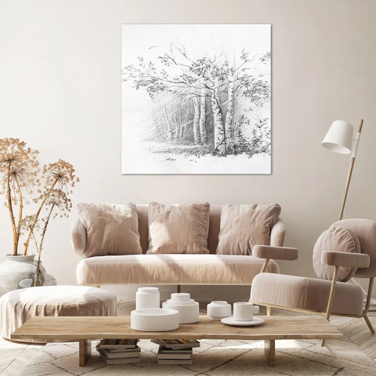 Bild auf Leinwand - Leinwandbild - Das Licht des Birkenwaldes - 70x70 cm