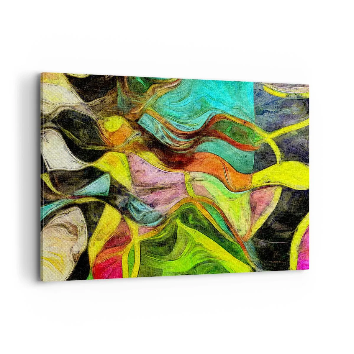 Bild auf Leinwand - Leinwandbild - Eine abstrakte Komposition mit bunten Punkten und dynamischen Linien. - 120x80cm - Bewegung ist Leben - Moderne Wanddekoration für Wohnzimmer und Schlafzimmer ARTTOR