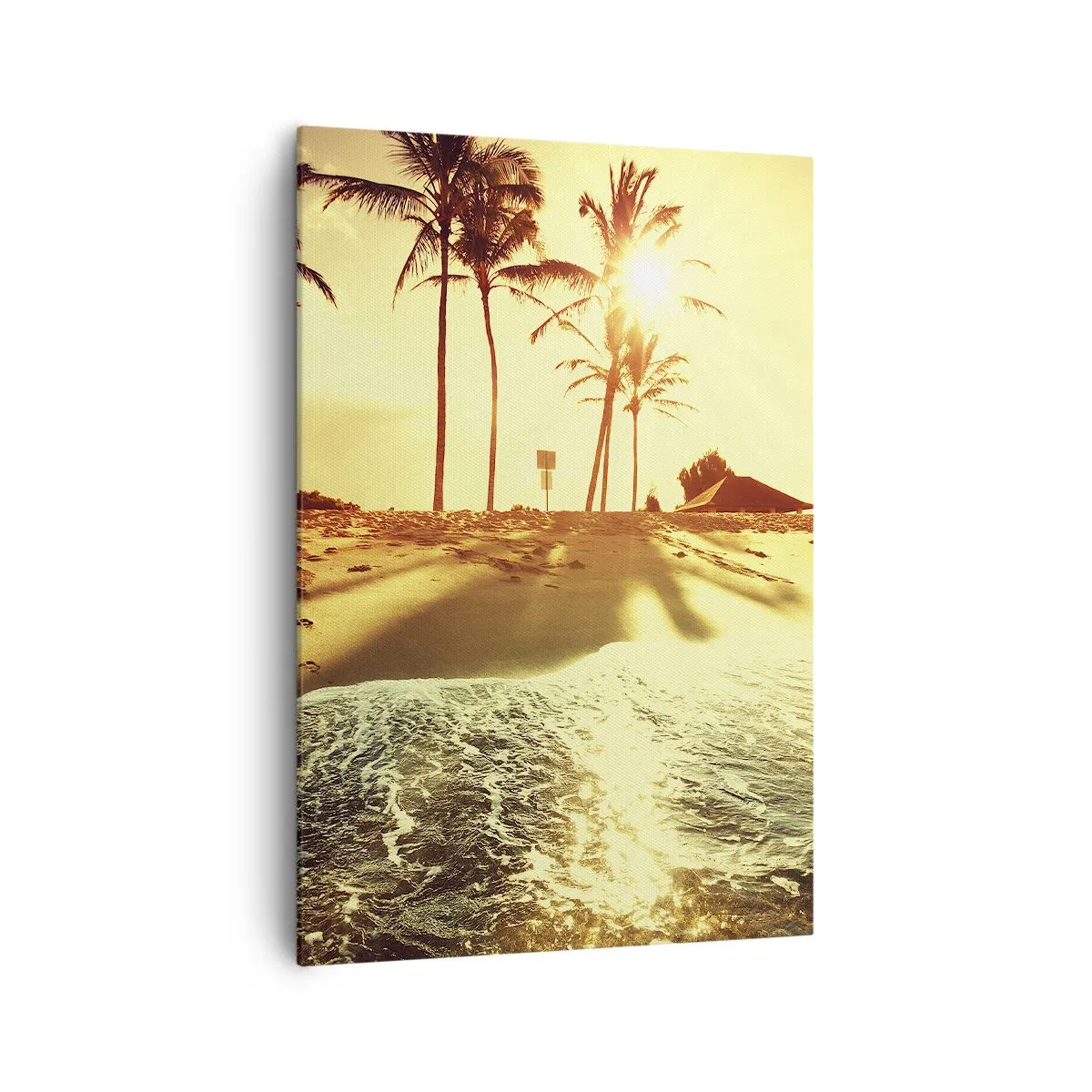 Bild auf Leinwand - Leinwandbild - Ein Strand mit Palmen, beleuchtet von einem warmen Sonnenuntergang - 70x100cm - Kalifornien am Nachmittag - Moderne Wanddekoration für Wohnzimmer und Schlafzimmer ARTTOR