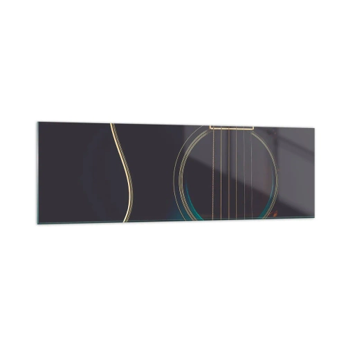 Glasbild - Bild auf glas - Akustikgitarre in dunklem, elegantem Licht - 160x50cm - Einen Moment bevor es ertönt - Moderne Wanddekoration für Wohnzimmer und Schlafzimmer ARTTOR