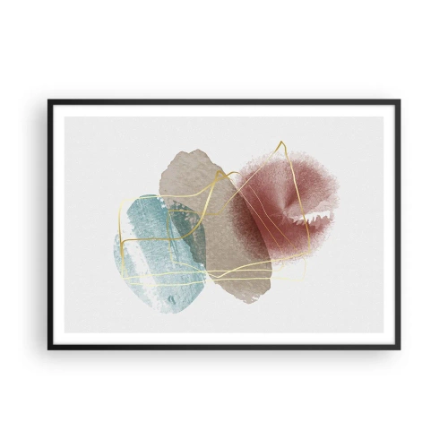 Poster in einem schwarzem Rahmen - Abstrakte Formen mit zarten Farben und goldenen Linien - 100x70cm - Korallen des Weltraums - Moderne Wanddekoration für Wohnzimmer und Schlafzimmer ARTTOR