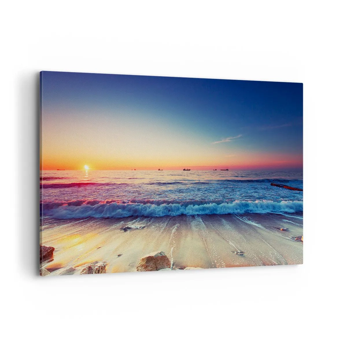Bild auf Leinwand - Leinwandbild - Sonnenuntergang über einem ruhigen Meer mit Wellen - 100x70cm - Was ist mit dem Horizont? - Moderne Wanddekoration für Wohnzimmer und Schlafzimmer ARTTOR