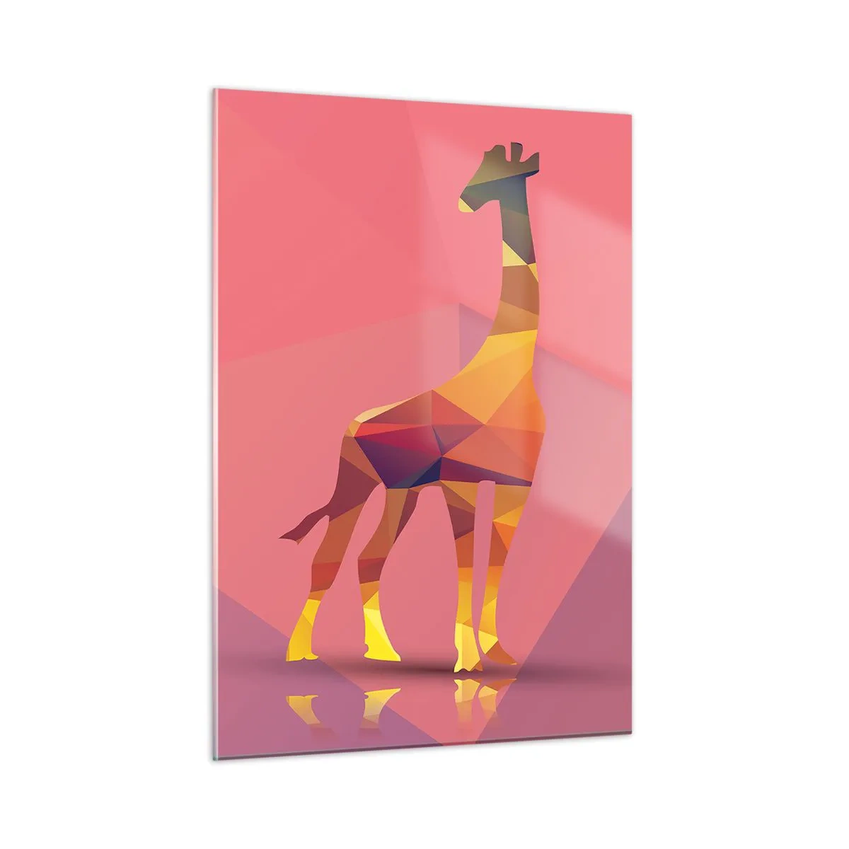 Glasbild - Bild auf glas - Geometrische Giraffe auf pastellfarbenem Hintergrund - 50x70cm - In den Farben der Savanne - Moderne Wanddekoration für Wohnzimmer und Schlafzimmer ARTTOR