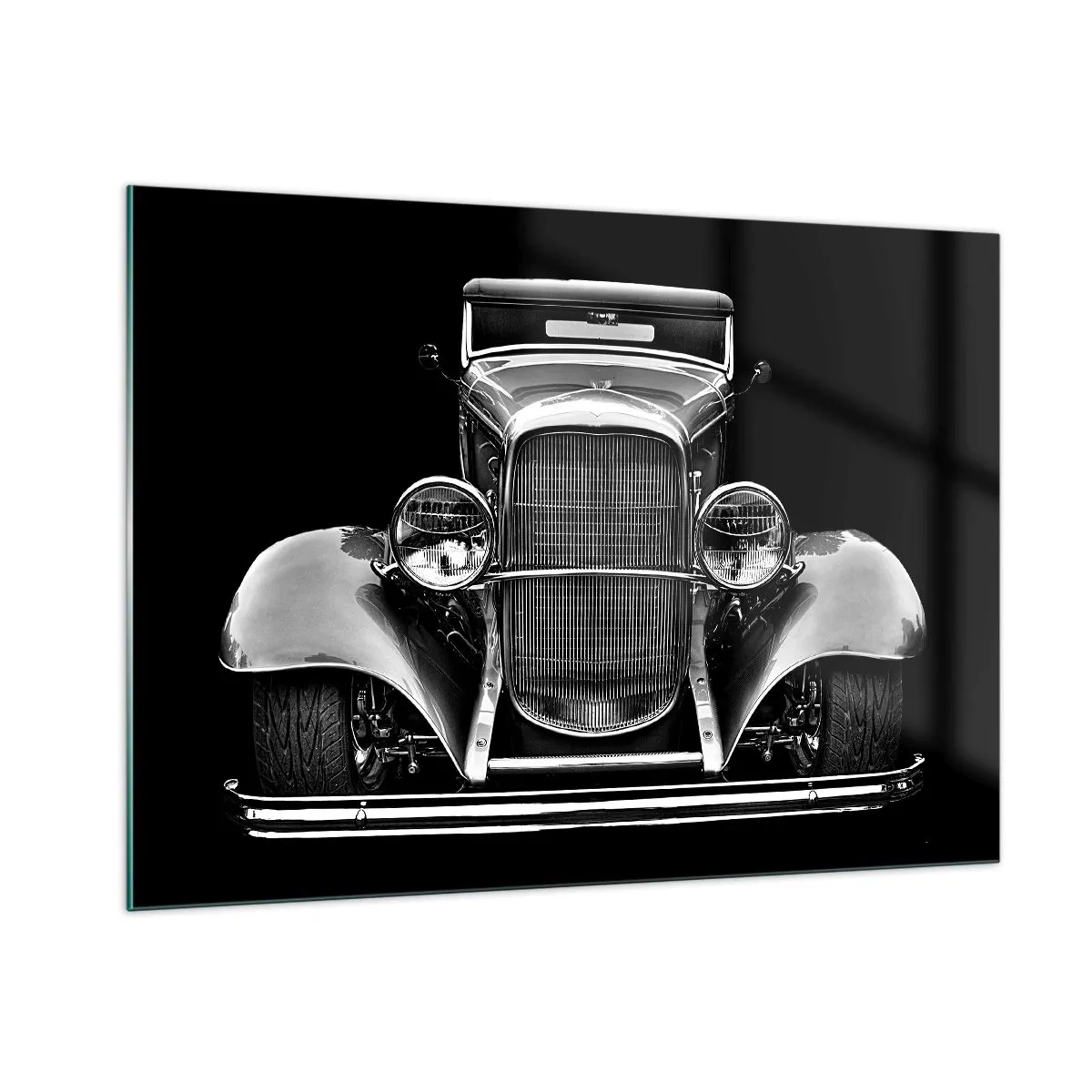 Glasbild - Bild auf glas - Eine Frontalansicht eines Oldtimers im Retro-Stil - 100x70cm - Wahrer Gentleman - Moderne Wanddekoration für Wohnzimmer und Schlafzimmer ARTTOR