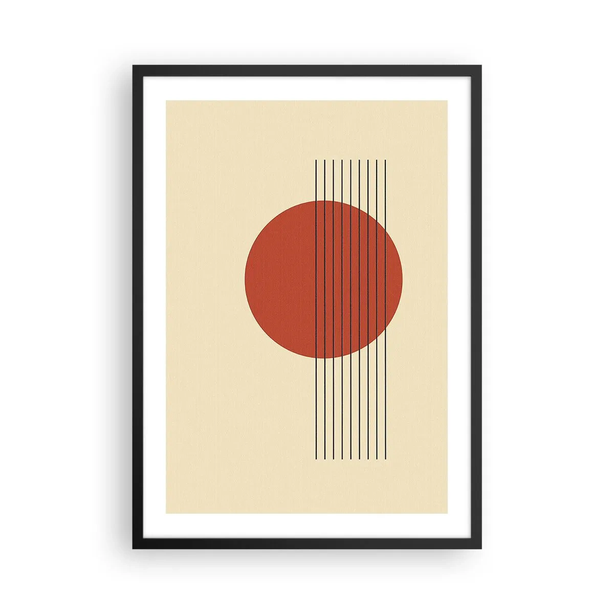 Poster in einem schwarzem Rahmen - Geometrische Komposition mit einem roten Kreis - 50x70cm - Immer wieder und weiter - Moderne Wanddekoration für Wohnzimmer und Schlafzimmer ARTTOR