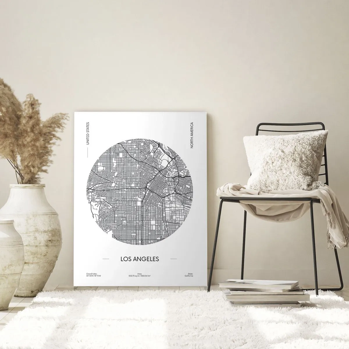 Glasbild - Bild auf glas - Eine Karte von Los Angeles im minimalistischen Schwarz-Weiß-Stil - 70x100cm - Anatomie von Los Angeles - Moderne Wanddekoration für Wohnzimmer und Schlafzimmer ARTTOR