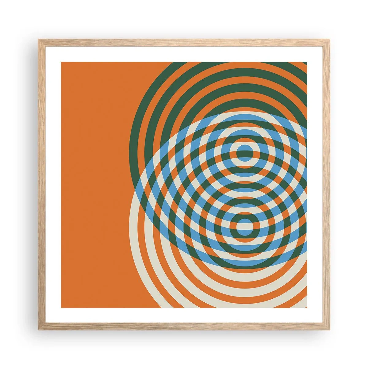 Poster in einem Rahmen aus heller Eiche - Abstrakte kreisförmige Variation - 60x60 cm