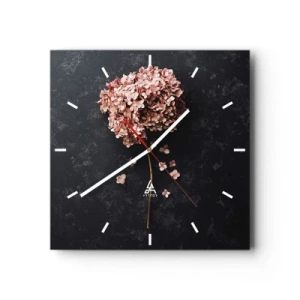 Wanduhr - Glasuhr - Eine zarte Hortensienblüte auf dunklem Hintergrund - 30x30cm - Wirklich romantisches Zeichen - Moderne Wanddekoration für Wohnzimmer und Schlafzimmer ARTTOR
