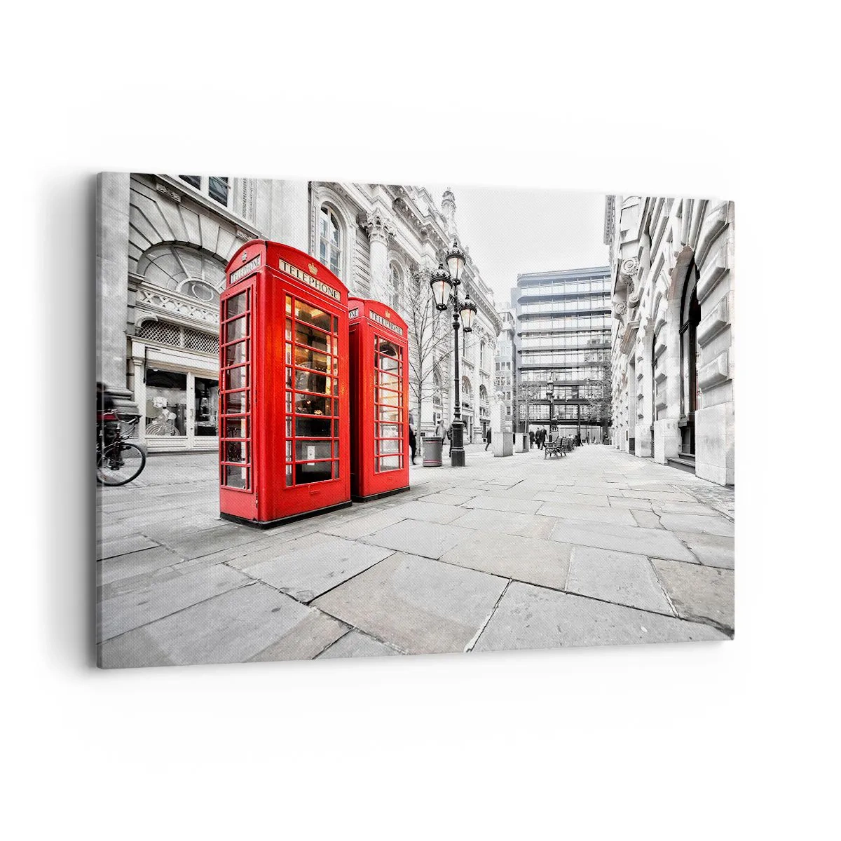 Bild auf Leinwand - Leinwandbild - Rote Telefonzellen vor dem Hintergrund der Stadtlandschaft - 120x80cm - Willkommen in London - Moderne Wanddekoration für Wohnzimmer und Schlafzimmer ARTTOR