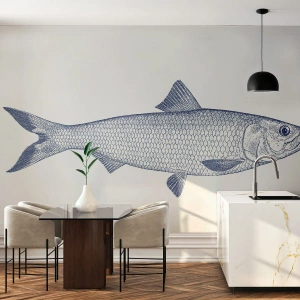 Fototapete Standard Eco - Fischzeichnung im Vintage-Stil auf hellem Hintergrund - 100x70cm - Grüße aus den nördlichen Meeren - Moderne Wanddekoration für Wohnzimmer und Schlafzimmer ARTTOR
