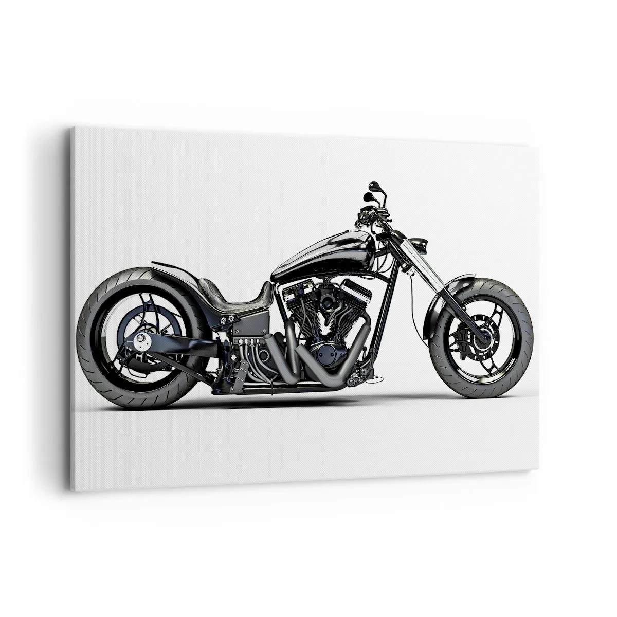 Bild auf Leinwand - Leinwandbild - Stilvolles schwarzes Custom-Motorrad auf weißem Hintergrund - 120x80cm - Für alle, die die Freiheit lieben - Moderne Wanddekoration für Wohnzimmer und Schlafzimmer ARTTOR