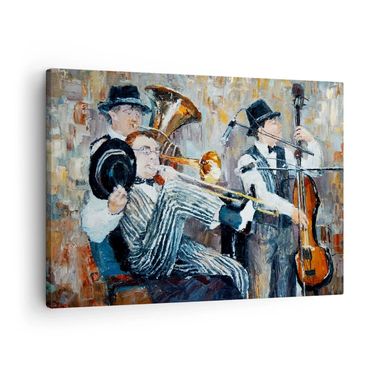 Bild auf Leinwand - Leinwandbild - Jazzmusiker im malerischen Stil während eines Konzerts - 70x50cm - Der ganze Jazz - Moderne Wanddekoration für Wohnzimmer und Schlafzimmer ARTTOR